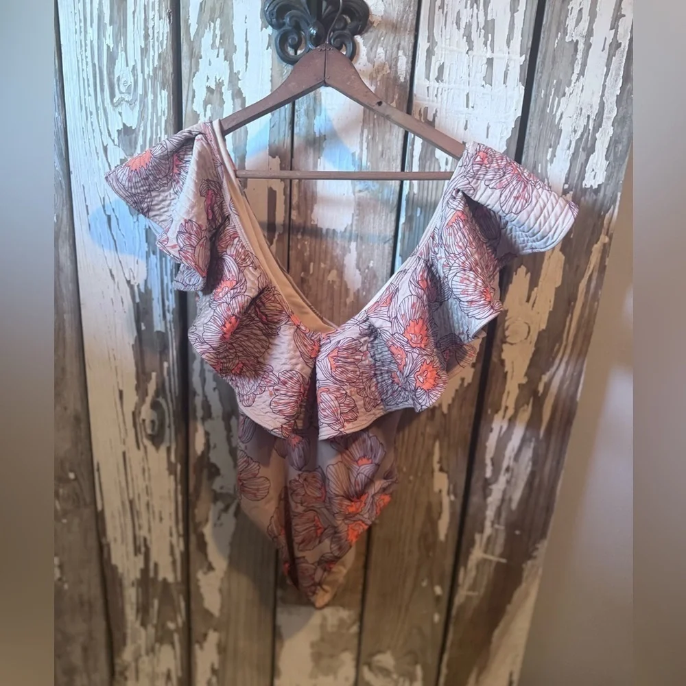 Glory Ang Bruqueira One Piece Floral Ruffle Swimsuit No Tie/ Belt Size Xs